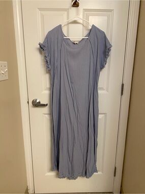 Umgee Light Blue Fringe-Trim Maxi Dress